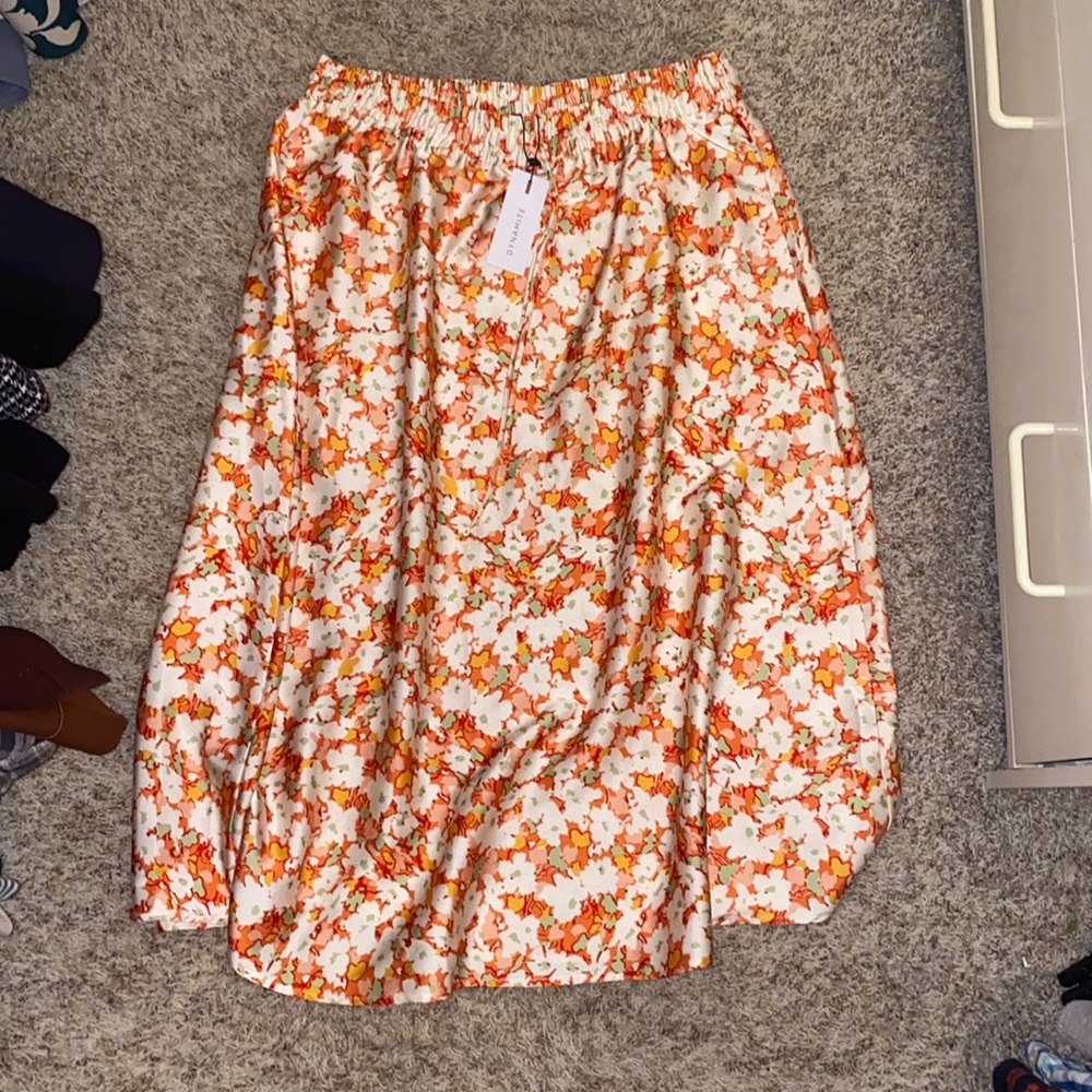 Flower Satin MIDI Skirt with Pockets